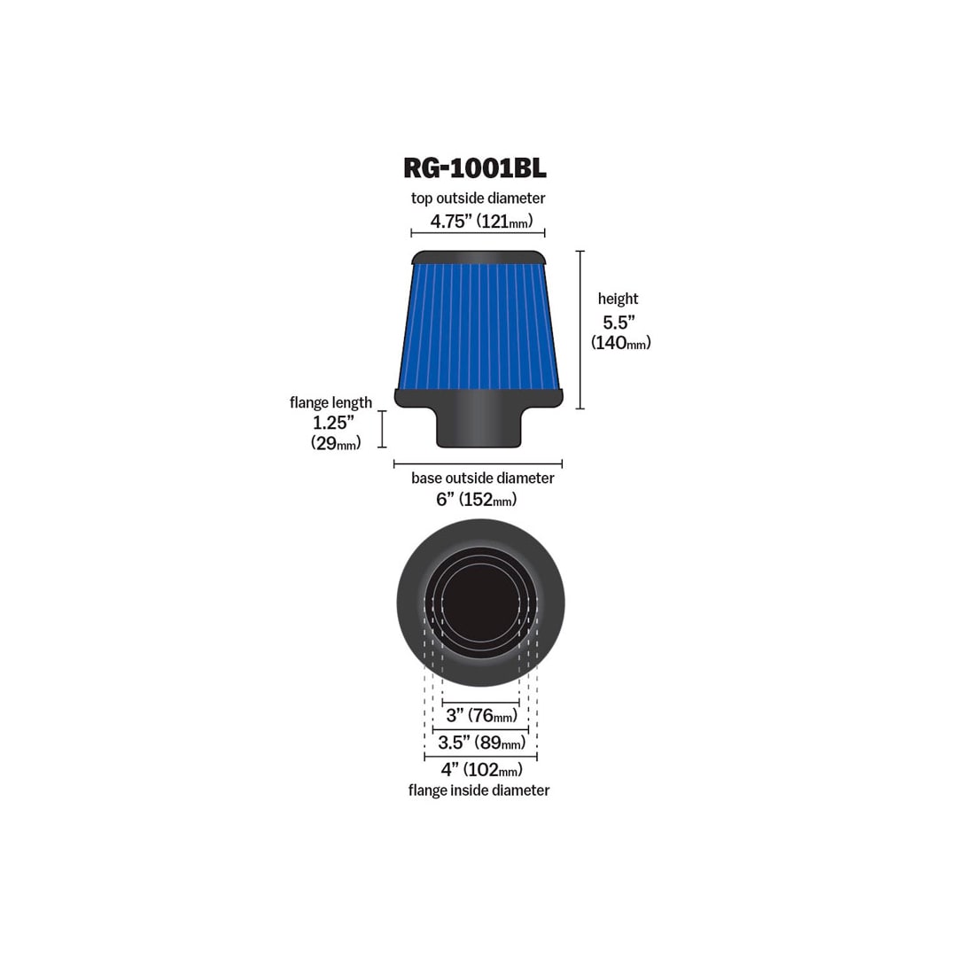 K&N Universal High-Flow Performance Air Filter RG-1001BL