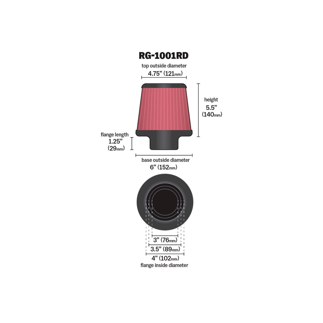 K&N Universal High-Flow Performance Air Filter RG-1001RD