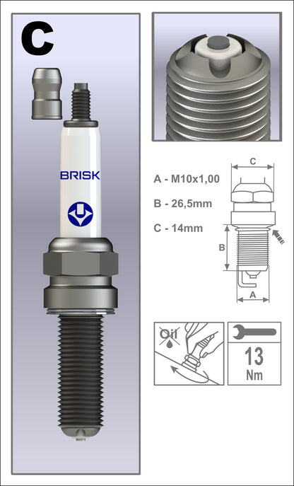 BRISK Premium LSG Performance Spark Plugs COR10LGS