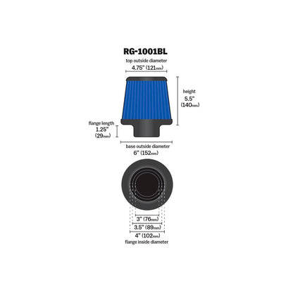 K&N Universal High-Flow Performance Air Filter RG-1001BL