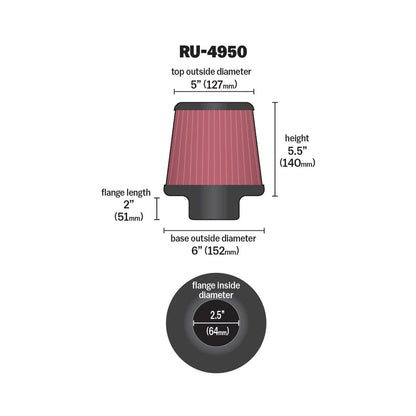 K&N Universal High-Flow Performance Air Filter RU-4950