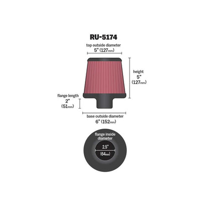 K&N Universal High-Flow Performance Air Filter RU-5174
